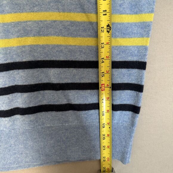 Magaschoni 100% Cashmere Sweater Medium Preppy Blue Striped Womens Crew Neck New - Picture 7 of 9